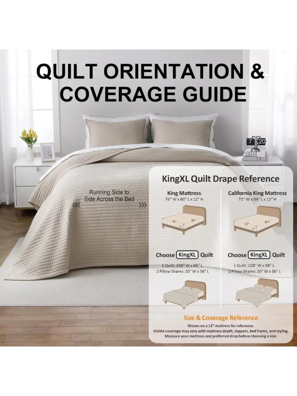 XL King Lightweight Quilt Set 108x98 in, Cozy Oatmeal Bedding for All Seasons